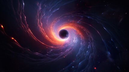 Representation of a massive black hole pulling in surrounding cosmic matter into its gravity