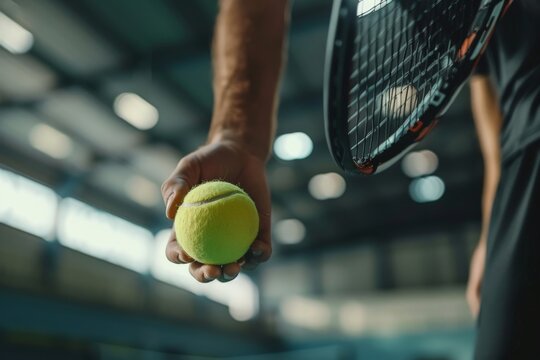 a Tennis player holding racket and ball in hands. Beautiful simple AI generated image in 4K, unique.