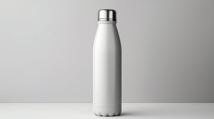 A sleek white insulated stainless steel water bottle sits against a neutral background, suggesting a minimalist and modern design