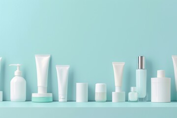 Blank cosmetic containers on blue background