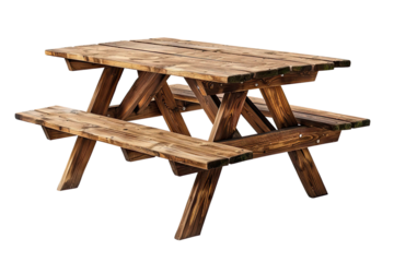 Wooden picnic table isolated on Transparent
