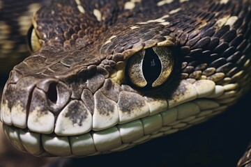 Fototapeta premium Colorful snake python cobra viper forest hiding waiting for prey rainforest jungle untouched nature predator venomous venom dangerous wildlife poisonous animal skin tail creepy african exotic species
