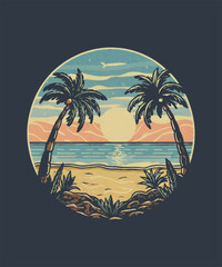Sun-Kissed Vibes: Summer Time T-Shirt Design Vector Pro Illustration - obrazy, fototapety, plakaty