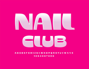 Vector decorative logo Nail Club. Glossy creative Font. Set of unique Alphabet Letters and Numbers.