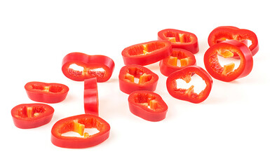 Red hot chili pepper slices isolated on a white background
