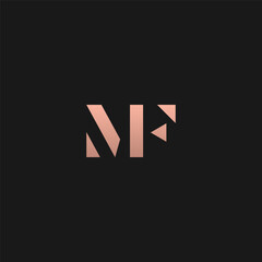  MF monogram fashion logo in stencil style letters with gold color.
