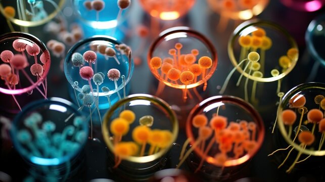 A collection of spherical objects displaying intricate microscopic organisms under scientific examination