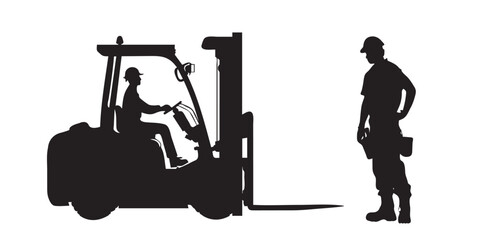 Silhouette of a worker driving a forklift. Silhouette for Happy labor day celebration