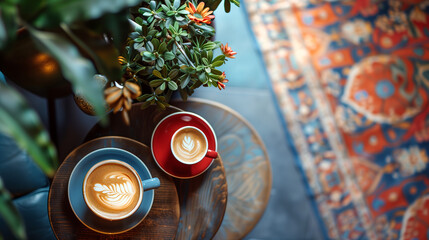 Artisanal Coffee Experience, Latte Art on a Cozy Table Setting