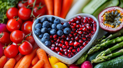 Heartful Harvest: Fresh Berries and Vibrant Vegetables, Love for Healthy Eating