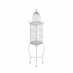 3D illustration of a metal birdcage on a white background