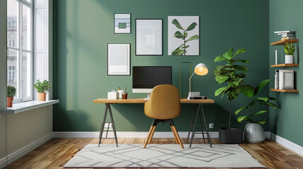Room With Desk, Chair, Potted Plant, and Pictures on Wall