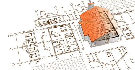 house architectural sketch 3d illustration