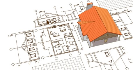 house architectural sketch 3d illustration