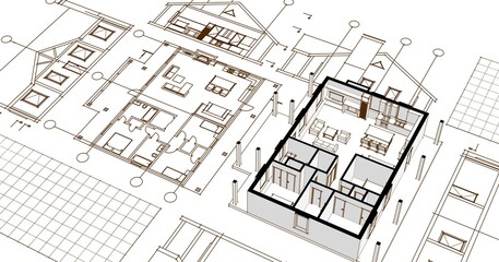 house architectural sketch 3d illustration