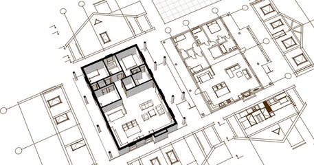 house architectural sketch 3d illustration