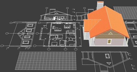 house architectural sketch 3d illustration