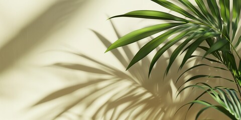 Fototapeta na wymiar Blurred palm shadow on the light wall.