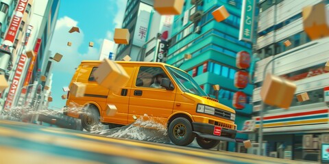fast delivery, yellow delivery minivan