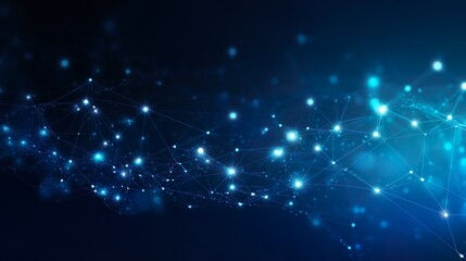 Fototapeta premium A graphical depiction of a network with nodes and connections in various shades of blue, representing digital connectivity and data
