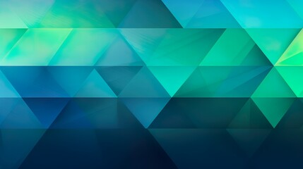 A sleek graphic design featuring a geometric pattern of triangles in shades of green and blue for a modern, digital look