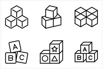 Building blocks line icon set. Thin line flat symbol of toys and construction. vector illustration on white background.