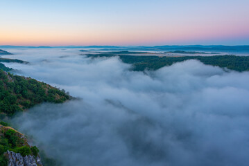 Obraz premium Morning mist over meanders of Uvac river in Serbia
