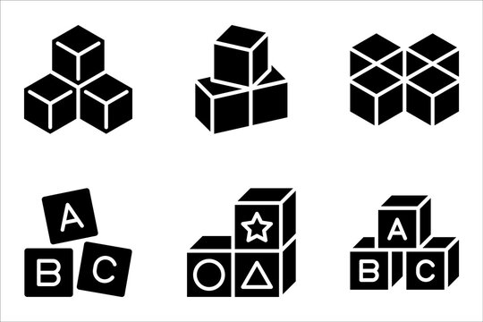 Building blocks line icon set. Thin line flat symbol of toys and construction. vector illustration on white background.