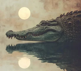 Poster Im Rahmen Portrait of crocodile animal for atmospheric as gothic  © creative