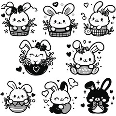 Cute rabbits, happy bunny vector illustration.