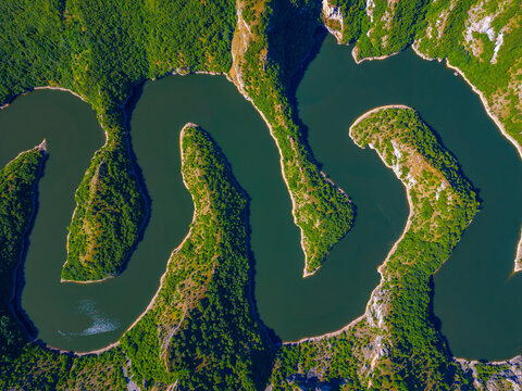Meanders of river Uvac in Serbia during a sunny day