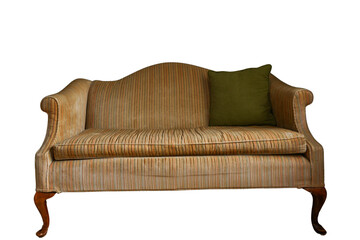 Transparent image of a settee loveseat Victorian style couch with a vintage feel and striped pattern