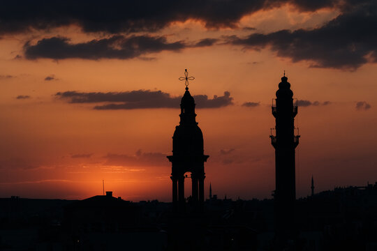 different religion symbol lives together in midyat