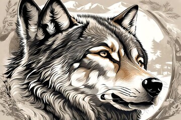 A masterfully crafted vector image featuring a wolf, symbolizing power and free spirit, presented in high-definition detail as if captured by a professional camera..-