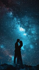 Fototapeta na wymiar Man and Woman Standing Under Night Sky