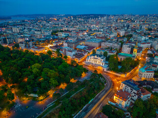 Sunset aerial view of the old town of Belgrade, Serbia