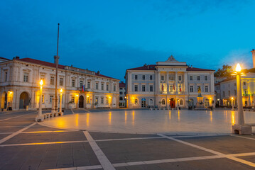 Sunrise at Plaza Tartini in Slovenian town Piran