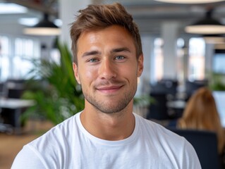 Obraz premium Smiling Man in White Shirt
