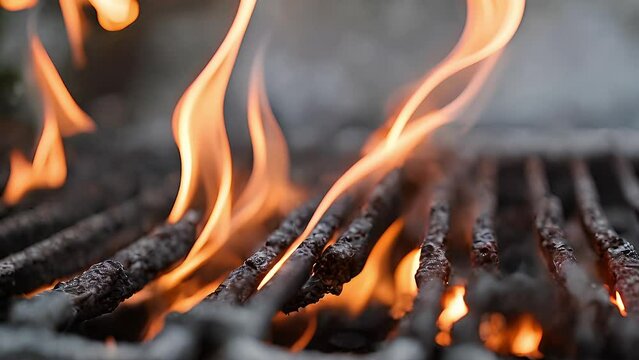 Intense flames engulfing a barbecue grill
