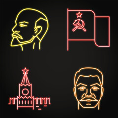 USSR symbols neon icon set