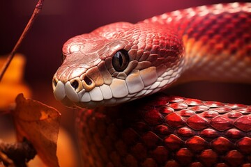 Fototapeta premium Colorful snake python cobra viper forest hiding waiting for prey rainforest jungle untouched nature predator venomous venom dangerous wildlife poisonous animal skin tail creepy african exotic species
