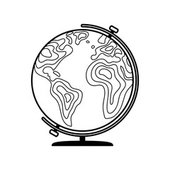a black and white drawing of a globe with the earth on it.