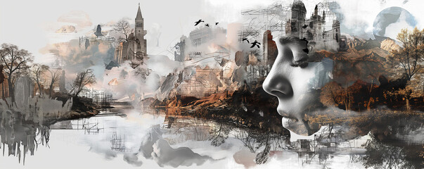 Surreal Digital Art Collage With Ethereal Landscape and Human Element