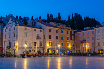 Sunrise at Plaza Tartini in Slovenian town Piran