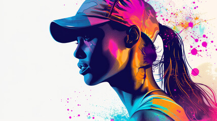 Intricate details of tennis, the influence of street graffiti, mysterious mood, bright colors with sharp contrasting shadows.
