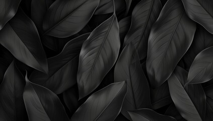 Abstract black background with large tropical leaves, dark texture. background dark nature concept with copy space. - Powered by Adobe