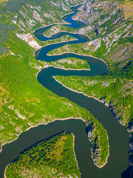 Meanders of river Uvac in Serbia during a sunny day