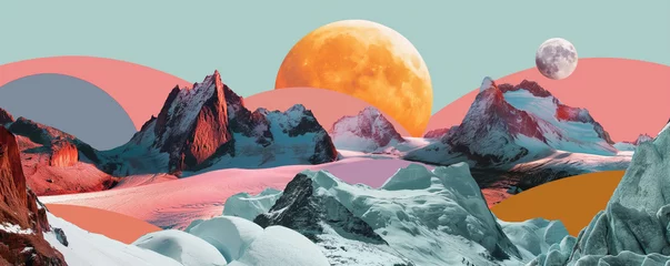 Stickers pour porte Montagnes Surreal Mountainous Landscape with Vibrant Twilight Skies