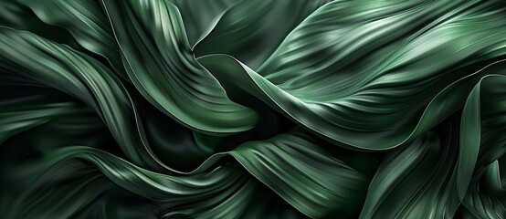 abstract dark black and green background with flowing leaves, monochromatic, Textures of abstract...