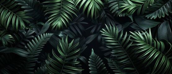 abstract dark black and green background with flowing leaves, monochromatic, Textures of abstract black leaves for tropical leaf
